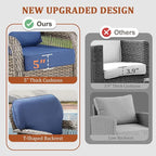6 Pieces Patio Furniture Set Outdoor Sectional Sofa Couch with Rocking Swivel Chairs 5" Deep Seat Chairs, 2 Sofa Sets Modern Wicker Rattan Conversation Set, Blue/Gray Wicker