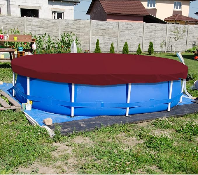ECOOPTS 17 ft Waterproof Round Polyester Pool Cover for Above Ground Pools, Swimming Pool Cover Protector Winter Safety Cover (Red)