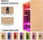 Indoor Sauna Two Person Far Infrared Saunas for Home 1 - 3 Person Wood Sauna Canadian Hemlock 2180W/110V Low EMF Dry Sauna Room with Oxygen Bar/7 Color Therapy/9 Heating Plates/Control Panel/Speaker