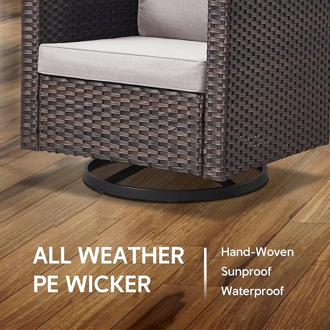 6 Piece Wicker Patio Furniture Set - Outdoor Swivel Rocker Chairs Set with Coffee Table, 3 Seat Sofa & Ottomans, Small Patio Conversation Sets Proch Furniture for Balcony Deck - Brown/Beige