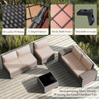 Outdoor Patio Furniture Set, 12 Pieces Outdoor Furniture All Weather Patio Sectional Sofa PE Wicker Modular Conversation Sets with Coffee Table,10 Chairs & Seat ClipsBrown.