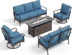 PHI VILLA Patio Furniture Set with 56" Fire Pit Table, Premium Outdoor Wicker Metal Frame Furniture with Upgraded Waterproof Thick Cushions for Porch, Poolside, Deck, and Yard