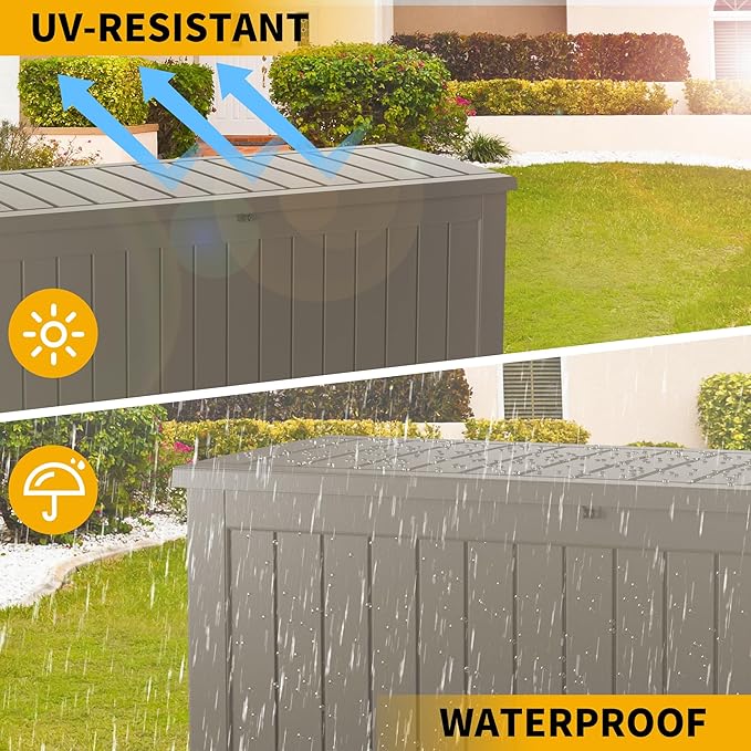 270 Gallon Deck Box, Resin Outdoor Indoor Waterproof Storage Box, Lockable Storage Box With Handle for Patio Furniture - Garden Tools - Swimming Pool Tools UV-Resistant, Grey