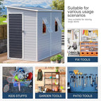 8x4 FT Resin Storage Sheds with Floor and Adjustable Openable Windows, Large Waterproof Garden Sheds with Base, Outside Plastic Sheds with 2 Windows for Backyard Garden Patio Lawn Tools Storage, Gray