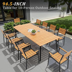 Outdoor Dining Table for 8-10, 94.5 inch Patio Dining Table with Wooden-Like Top and Aluminum Frame, Rectangular Table with Umbrella Hole Outdoor Furniture, Brown