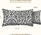 Honeycomb Outdoor Lumbar Toss Pillow Set, 20" W x 12" L, Sorrento Black and White Outdoor Pillows