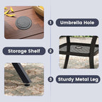 VICLLAX Outdoor Patio Round Dining Table, 41"x 41" Metal Slatted Round Tabletop with Adjustable Umbrella Hole for Deck Lawn Garden Backyard, Walnut