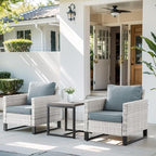 HUMMUH Outdoor Chairs PE Wicker Patio Dining Chairs Set of 2 Metal Frame Porch Chairs with 4 inch Seat Light Blue Cushions