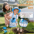 Kids Gardening Tool Set 18PCS Kids Toddler Gardening Set Includes Tote Bag Watering Can Apron Hat Rake Shovel Spoon Gloves Plant Pots and Labels, Outdoor Toys Gift for Boys Girls (Blue)