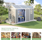 10.5x7.6x7.5 ft Outdoor Resin Storage Shed with Floor, Windows & Air Vents, Large Waterproof Tool Shed for Backyard, Garden, Lawn Equipment & Bikes, Grey