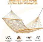 Lazy Daze Hammocks Double Rope Hammock, 2 Person Traditional Outdoor Hand Woven Cotton Rope Hammock with Spreader Bar, Chains, Tree Straps for Patio Yard - Max 450 Lbs, Tan