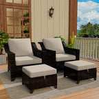 Vista Vibe 4 Pieces Outdoor Patio Conversation Furniture Set - 2 Luxurious Armchairs | 2 Wicker Ottomans, Removable Cushions, Hand-Woven PE Rattan, Office, Porch (Brown/Beige)