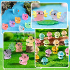 120 Pcs Luminous Mini Resin Animals Glow in The Dark Small Little Tiny Resin Figurines Ducks Axolotls Pandas Garden Miniature Figures for Crafts Micro Landscape Decoration Fairy Garden Accessories