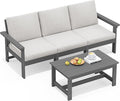 SERWALL HDPE Patio Sofa Set, 4-Piece Sectional Outdoor Furniture Set, All Weather Outdoor Couch Set Patio Furniture Set for Deck, Lawn, Grey Frame with Khaki Cushion