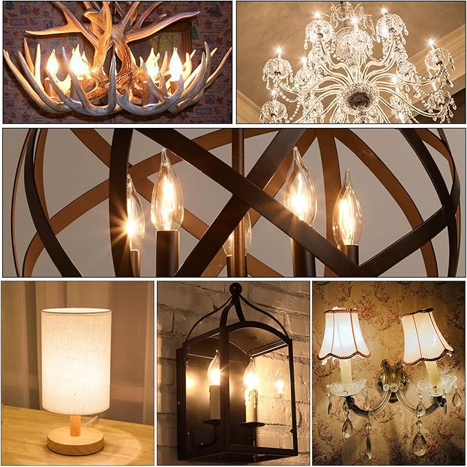 Hizashi 90+ CRI LED Candelabra Bulb 40W Equivalent E12 LED Bulb Dimmable 2700K Soft Warm White, Chandelier Light Bulbs, 4W 450LM Flame Tip CA10 Candle Light Bulbs, UL Listed - 12 Pack