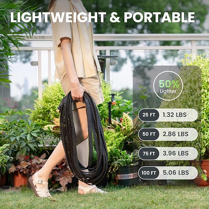 Giraffe Tools Garden Hose 100FT Lightweight Lay Flat Water Hose Kink Free Flexible Hose with 9 Spray Function Nozzle（Black）
