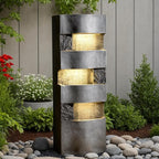 40.5''H Garden Water Fountain Outdoor,4 Tiered Floor Standing Waterfall Outdoor Fountains with LED Lights for Garden, Patio, Backyard, Deck, Porch and Home Art Decor
