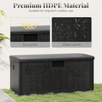 HAPPYGRILL Outdoor Storage Deck Box with Lockable Design & Gas Strut, Handle, 100 Gallon HDPE Patio Storage Organizer for Lawn Backyard Poolside (Black)