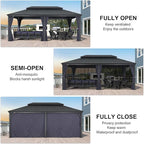 PURPLE LEAF 12' X 20' Hardtop Gazebo Aluminum Gazebo with Galvanized Steel Double Roof for Backyard Patio Lawn and Garden, Curtains and Netting Included, Navy Blue