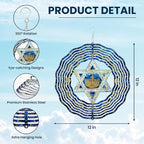 FLAGWIX Christmas Hanukkah Gifts for Women Men - Star of David 3D Stainless Steel Wind Spinners Outdoor 12in- Christmas Hanukkah Decorations, Hanging Wind Spinners Garden Decor, Religious Jewish Gifts