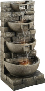 VEVOR Outdoor Water Fountain, 35.63 in Height Fountain and Waterfall, 4-Tier Floor Standing Cascading Fountains with LED Light and Pump, Block Stack Style, for Outdoor Indoor Garden, Patio & Backyard