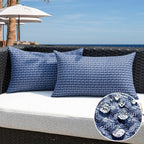 Kevin Textile Outdoor Waterproof Throw Pillow Covers Pack of 2 Farmhouse Decorative Cushion Covers for Garden Patio Tent Balcony Bench Couch Sofa 12x20 Inch, Navy Blue