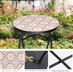 VCUTEKA Mosaic Outdoor Side Table - Small Patio Table Coffee Table Outside Accent Table Round End Plant Table for Bistro Balcony Porch Outdoor Benches 14'' Mosaic Table