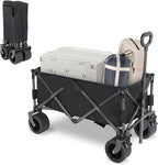 Beach Cart with 7 inch All-Terrain Wheels, Wagons Carts Heavy Duty Foldable, Utility Grocery Wagon with Side Pocket for Camping Garden Sports