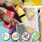 Essentially Yours Pool Storage Equipment Organizer Holder - Noodles, Toys, Balls and Floats Mesh Rolling Double Decker Bin, Large with Noodle Holder, (35.3" W x 23" L x 59.4" H), White Style 561935