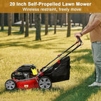 Lefitap Self Propelled Gas Lawn Mower, 141cc 4-Stroke Gas Engine Weed Eater with 20" Blade, Walk-Behind Cordless Push Lawn Mowers Tractors with 50L Grass Tank, 2850RPM Red