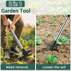 Weed Puller Tool with Long Handle, 11 Tooth Weed Remover Tool, 2 in 1 Weed Rake and Garden Hoe for Weeding, Weeder Tool with Detachable Handle, Uprooting Weeding Tool for Yard, Lawn, Patio,Garden