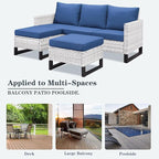 Wicker Patio Furniture Set, 6 PCS Outdoor Patio Furniture Set with Swivel Chairs, Includes 2 Swivel Patio Chairs, 1 Outdoor Couch, 1Side Table and 2 Ottoman, Light Beige/Blue