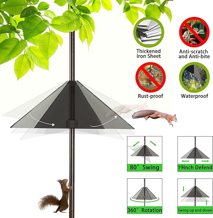 Widened 19" Metal Squirrel Baffle for Bird Feeder Poles - Outside Baffle Guard, Weatherproof Outdoor Squirrel Proof Protector with Matte Black Finish (2 Pack)