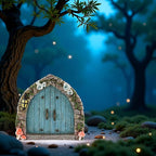 Blue Mini Fairy Garden Door for Tree, 3D Miniature Fairy Door for Fairytale Tiny House Doors, Bonsai Terrarium Micro Landscape Decoration Accessories Garden Miniatures