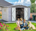 Shed 8' x 8' Storage Shed, 8 x 8 FT Wood Sheds & Outdoor Storage Clearance, Utility and Tool Garden Shed, Waterproof Storage Shed Large with Lockable Doors for Backyard, Patio, Outside Use (Gray)