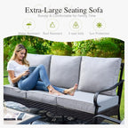 Sophia & William Patio Furniture Set, 4 Piece Metal Outdoor Conversation Set with 3-Seater Outdoor Couch, 2 Sofa Chairs, 1 Coffee Table for Outdoor Seating, Backyard, Porch(Grey)