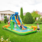 BOUNTECH Inflatable Water Slide, Elephant Surfing Slide Kids Water Park Jump Bouncy Castle w/2 Splash Pools, Hide & Seek Cave, Outdoor Water Slides Inflatables for Big Kids Backyard Party Gifts