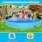 Foldable Dog Pool - 63" x 12" Anti-Slip Portable Dog Swimming Pool, Hard Plastic Collapsible Kiddie Pool for Outdoor and Indoor for Pets Dogs Cats and Kids