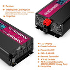 Pure Sine Wave Power Inverters 4000W 12V DC to AC 110V 120V Peak 8000W with Remote Control 4 Outlets,Dual USB Port,LED Display Terminal Blocks for Inverter Truck RV Car Solar System