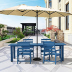 LOUNZY 5 Pieces Patio Dining Sets, Outdoor HDPE Furniture Set for 4 w/ 2" Hole Cut-Out Dining Table with 4 Patio Chairs for Pool, Lawn and Garden,Navy