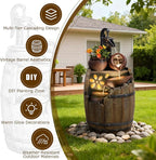 Water Fountain Outdoor Rustic Barrel,4 Tiered Wood Barrel Cascading Water Fall Fountains Outside Feature with LED Lights for Garden, Patio, Porch, Backyard Decor 14.6" L x 14.6" W x 29" H