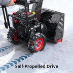 24-Inch 212cc 2-Stage Self-Propelled Gas Snow Blower with Electric & Recoil Start, Heated Handles, LED Light, 180° Rotating Chute, 13" Tires, Heavy-Duty Snow Thrower for Driveways & Sidewalks