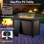 7 Piece Patio Furniture Set with Fire Pit Table - Wicker Patio Conversation Set with Swivel Glider, 3 Seat Sofa, Side Table and 2 Ottomans for Deck Backyard - Grey Wicker Red Cushion