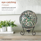 Alpine Corporation 10" Diameter Indoor/Outdoor Glass Mosaic Gazing Globe Yard Decoration, Scroll Leaf Pattern Design