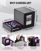 ZLCA MTG Commander Deck Box with Display Window, Deck Box Holds 100 Double-Sleeved with Dice Tray & 35pt Magnetic Card Holder（Black& Purple）