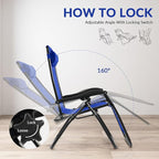 Elevon Zero Gravity Chair with Cup Holder & Removable Pillow, Adjustable Reclining Outdoor Patio Folding Chairs for Adults Portable Lounge Chair Furniture for Poolside, Lawn, Beach, Camping, Blue