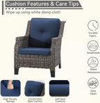 Patio Furniture Set 3 Pieces-Patio Chairs Set of 2 and A Side Table with Thick Cushions and All-Weather PE Wicker for Garden, Patio and Porch, Navy