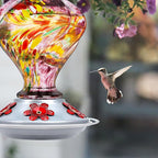 Hummingbird Feeders for Outdoors Hanging, BOLITE Glass Hummingbird Feeder, Hand Blown Twisted with Ant Moat and Five Feeding Ports, 24 Ounces, Leak Proof, Purple, Gifts for Women Men