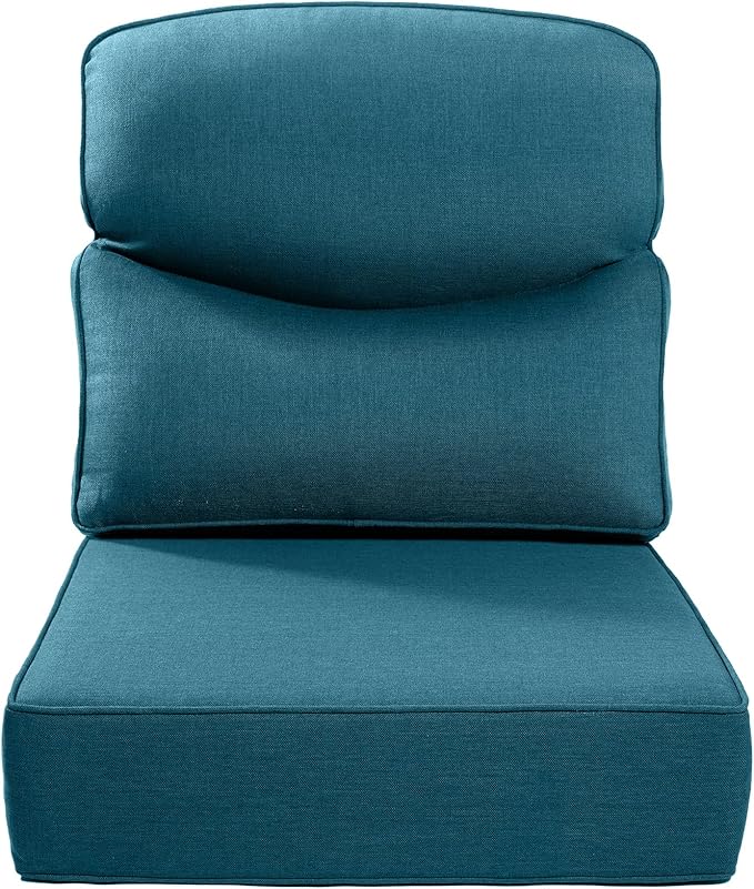 Luxury 24x24x6 Inch Smile Outdoor Cushions - 1 Set Deep Seat Water-Resistant Patio Furniture Replacement Cushion for Wicker Wood Metal Chair Glider Rocker Loveseat Sofa - Peacock Blue