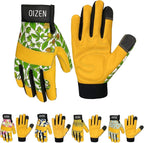 Cowhide Leather Thorn Proof & Puncture Resistant Gardening Gloves for Women, Touchscreen Compatible Working Gloves for Weeding, Digging, Planting, Gardening Gifts for Women (Green bellflowers, Medium)